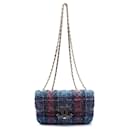 Blue Chanel CC Tweed and Leather Double Flap Shoulder Bag