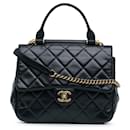 Blue Chanel Small Lambskin Gold Bar Top Handle Flap Satchel