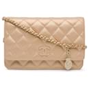 Gold Chanel CC Quilted Lambskin Coin Charm Wallet on Chain Crossbody Bag