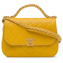 Yellow Chanel Quilted Lambskin Chain Infinity Top Handle Flap Satchel