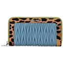 Blue Miu Miu Cavallino Leopard Print Nappa Matelasse Wallet