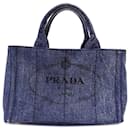 Blue Prada Canapa Logo Denim Tote