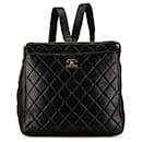 Schwarzer Chanel CC Rucksack aus gestepptem Lammleder