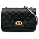 Black Chanel Small CC Glazed Calfskin Imitation Pearls Flap Crossbody Bag