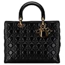 Sac à main Lady Dior Cannage en cuir d'agneau noir grand modèle