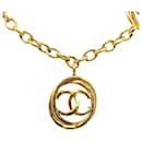 Gold Chanel Gold Plated CC Station Pendant Necklace