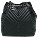 Black Chanel Chevron Calfskin Urban Spirit Bucket Bag