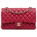 Borsa a spalla a doppio flap media in pelle di agnello classica rossa Chanel