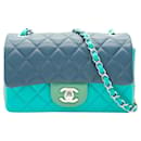 Chanel Green Blue Tricolor Quilted Lambskin Mini Rectangular Flap Bag