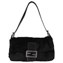 Fendi Black Fur Baguette Shoulder Bag