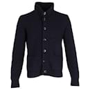 Tom Ford Ribbed-Knit High-Neck Buttoned Cardigan in Navy Blue Wool