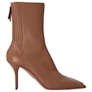 Aquazzura Saint Honoré 85 Pebbled Ankle Boots in Brown Leather