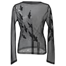 Yohji Yamamoto Fish Print Long-Sleeved Sheer Top in Black Nylon