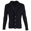 Tom Ford Ribbed Knit Shawl Cardigan in Navy Blue Wool