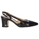  Chanel CC Logo Slingback Pumps in Black Leather