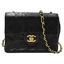 Chanel Vintage Classic Mini Square Flap Bag in Black Leather