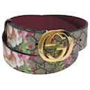 GUCCI GG Blooms Belt PVC 37.4"" Beige 370543 Auth ki4672 - Gucci