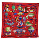 Foulard HERMES Carre 90 ""FOLIES DU CIEL"" in seta rossa Auth am6649 - Hermès