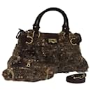 Salvatore Ferragamo Gancini Hand Bag Wool 2way Brown Auth 84418