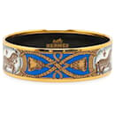 Blue Hermès Wide Grand Apparat Enamel Bangle 65 Costume Bracelet