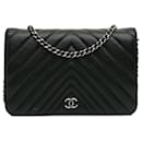 Black Chanel CC Chevron Calfskin Wallet On Chain Crossbody Bag