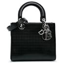 Schwarze Dior Medium Patent Microcannage Lady Dior Handtasche