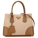 Tan Prada Canapa and Saffiano Double Satchel