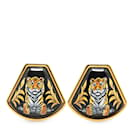 Schwarze Hermès Royal Tiger Cloisonné Emaille Clip-On Ohrringe