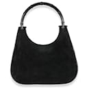 Gucci Black Suede Leather Bamboo Hobo