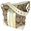 Coach Signature Hamptons Stripe Canvas Shoulder Bag 