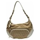 Fendi Zucchino Canvas Leather One Shoulder Bag 