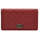 Chanel Boy Long Wallet Wine Red Leather