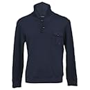 Burberry Long-Sleeved Shawl Collar With Decorative Buttons Polo Shirt in Navy Blue Cotton