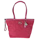 Bolso tote de nylon rosa con rayas y costura de firma Coach