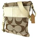 Coach Signature Stripe Solid Swingpack Canvas/Leather Shoulder Bag 