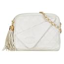 Chanel Matelasse Coco Mark Tassel Chain Shoulder Bag White Lambskin