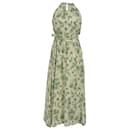 Vestido Midi con Estampado de Palmas Sandro Paris en Lino Crema