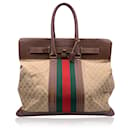 Beige Monogram Canvas Weekend Travel Bag with Stripes - Gucci