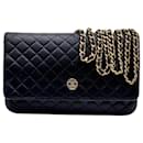 Chanel Black Quilted Lambskin Chanel Crest Wallet on Chain