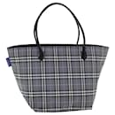 Burberrys Nova Check Blue Label Tote Bag Nylon Leather Gray Black Auth ti1888 - Autre Marque