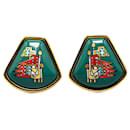 Green Hermès Flags Cloisonne Enamel Clip On Earrings