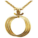 Gold Chanel Gold Plated CC Logo Pendant Chain Necklace