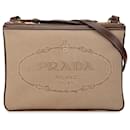 Prada Marron Canapa Logo Double Zip Crossbody