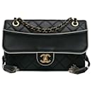 Chanel Black CC Quilted Lambskin Tassel and Border Embellished Flap Bag