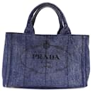 Prada Blue Canapa Logo Denim Tote