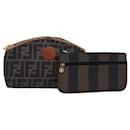 FENDI Zucca Canvas Pecan Canvas Pouch 2Set Brown Black Auth bs15954 - Fendi