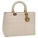 Christian Dior Lady Dior Canage Hand Bag Lamb Skin White Auth bs16369