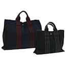 HERMES Hand Bag Canvas 2Set Navy Gray Auth ti1908 - Hermès