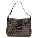 Brown Fendi Zucchino Canvas Double Flap Shoulder Bag