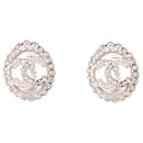 NINE CHANEL STUD EARRINGS CC LOGO STRASS SILVER METAL - Chanel